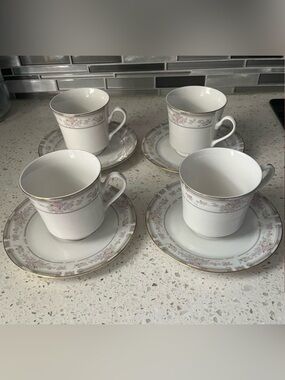 Vintage Elegant White and Pink Floral Porcelain Teacup and Saucer Set